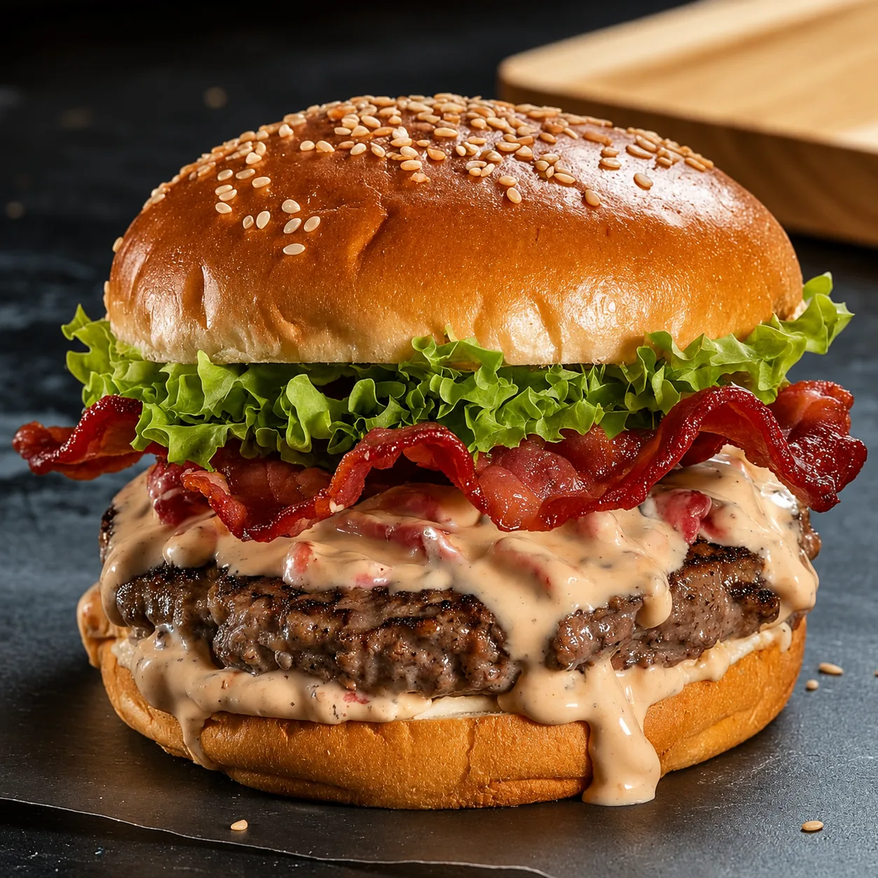 Chicken burger with lettuce and creamy sauce